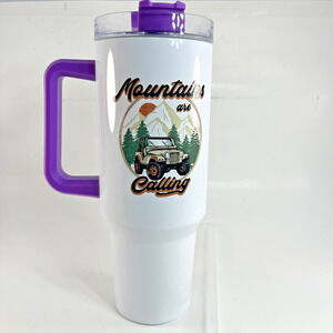 Generic Travel Tumbler 30oz Unisex White Purple Handle